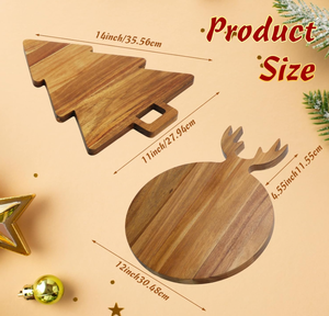 Vente en gros de planche à découper de Noël en bois d'acacia 2 pièces planche à charcuterie avec manche en bois de cerf pour décoration de Noël de cuisine - Product Image 2