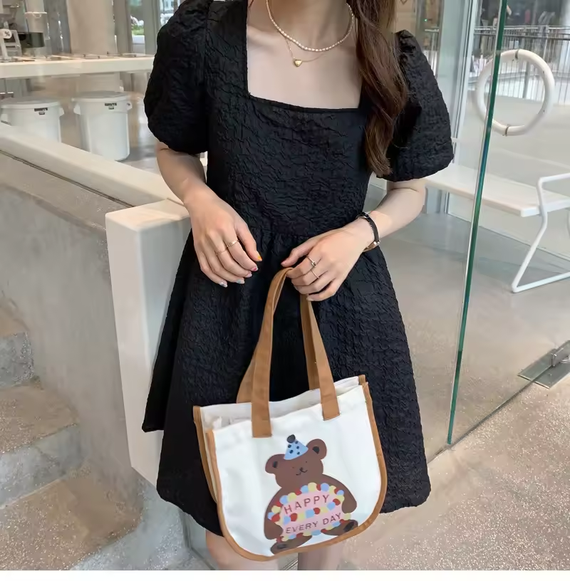 factory cheap price printed pattern canvas tote bag reusable bag cotton black and white canvas tote vest bag