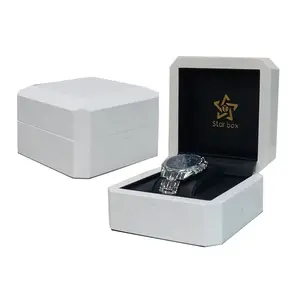 Profesyonel tedarikçi özel sekizgen şekil ahşap saat kutusu ve vaka parlak boya tek saat ambalaj kutusu özel Logo ile