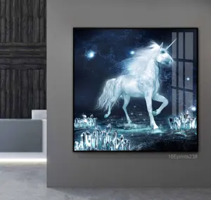 Pintura artística abstracta de unicornios para pared, cuadro de resina de porcelana de cristal con marco de aluminio y Metal, venta al por mayor de fábrica