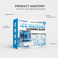 ZouRunAn Bloc Nettoyant pour Machine à Glaçons 36 Comprimés – Soin Détartrant et Anti-Résidus pour Glaçons Purs – Fourniture pour 1 An et Plus (3 Mois) – Vente en Gros OEM