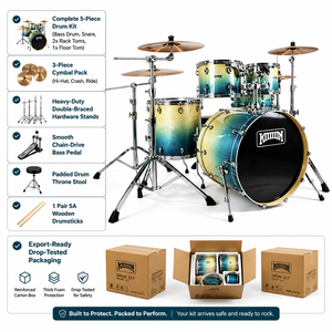 Professionelles 5-teiliges Schlagzeug-Set Akustisches Drum-Kit mit Farbverlauf-Lackierung und Doppelträger-Hardware - Product Image 3