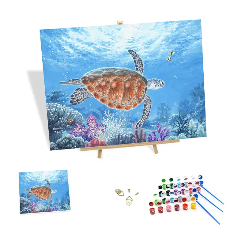 बच्चों के DIY उपहारों के लिए नंबर एनिमल्स टर्टल फिश ओशन पेंट द्वारा उच्च गुणवत्ता वाली पेंटिंग