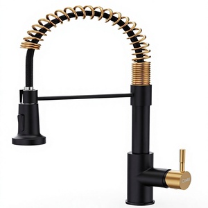 Grifo de Cocina <span class=keywords><strong>GIMILI</strong></span> Negro y Dorado con Rociador Extraíble, Giratorio 360°, Doble Función, de un Solo Orificio, de Acero Inoxidable, para Casas de Campo, Autocaravanas y Lavanderías - Product Image 1