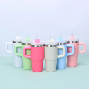Vaso de sublimación recubierto de polvo 2025 sin BPA de 14oz con aislamiento de doble pared con mango y pajita para niños y <span class=keywords><strong>cerveza</strong></span> - Product Image 4