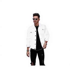 Veste en jean blanche pour homme, col rabattu, coupe classique, coton délavé, simple boutonnage, idéale pour le printemps - Product Image 4