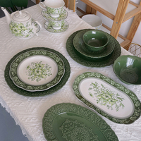 Service de vaisselle en céramique vert émeraude avec service d'emballage de boîte-cadeau pour 2 6 10 assiettes en porcelaine de luxe légères bol café service à thé