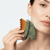 Alat Pijat Gua Sha Jade Alami Label Pribadi untuk Perawatan Wajah, Pemijat Perawatan Kulit Wajah dan Leher, Perawatan Kecantikan Harian, Penggunaan di Rumah, Ritual Spa