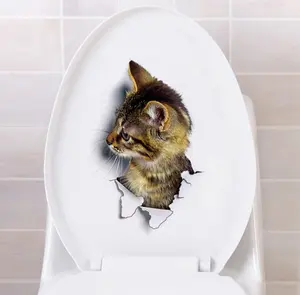 Stiker Dinding Kucing 3d Kustom, Hiasan Dinding Toilet Penutup Toilet