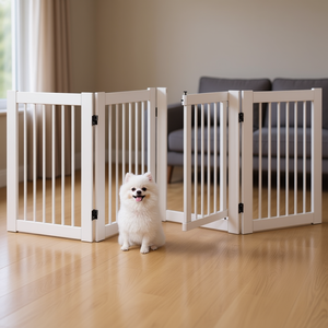 Clôture pour chien en bois blanc à 4 panneaux, barrière pour animaux de compagnie de 30 pouces de hauteur, design moderne autoportant pour intérieur, fermeture à pousser - Product Image 2