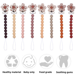 Clip para chupete de bebé con cuentas florales de silicona, sin BPA, de 0 a 12 meses, diseño recto y redondo para uso infantil - Product Image 5