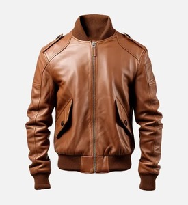 Veste en cuir pour homme pour l'hiver en cuir de vache de haute qualité Veste bomber Style streetwear Vêtements de mode avec col montant - Product Image 1