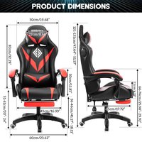 Chaise de jeu pour ordinateur avec télécommande, bande lumineuse LED, style racer rouge, inclinable, roulettes pivotantes, repose-pieds, coussin lombaire, chaise VR