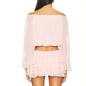 Maglia Casual <span class=keywords><strong>monospalla</strong></span> da donna maglia in Chiffon traspirante a maniche lunghe con decorazione a bottone per tutte le stagioni - Product Image 4