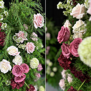 Arche florale haut de gamme réaliste en soie verte et rose mélangée, élégante et luxueuse, pour la décoration de lieux de mariage, idéale pour la rentrée scolaire, écologique - Product Image 4