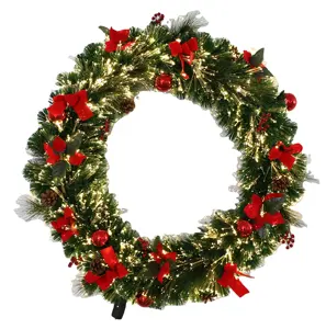 소유자 뜨거운 판매 인공 섬유 광학 크리스마스 화환 빨간 활