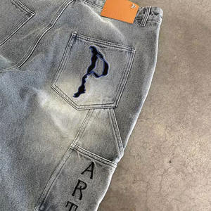 Custom Vintage Distressed Oversized Wash <strong>Jeans</strong> Streetwear Baggy <strong>Denim</strong> <strong>Jeans</strong> Rhinestone Wide Leg Diamond <strong>Denim</strong> Pants Manufacturer - Product Image 4