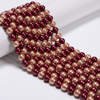Perles rondes en nacre couleur bordeaux et champagne de 6 mm et 8 mm en gros pour la fabrication de bijoux, bracelets, boucles d'oreilles et fournitures d'artisanat DIY