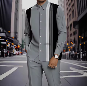 Ensemble de vêtements pour hommes africains en fibre de bambou tricotée 2026, imprimé vintage, <span class=keywords><strong>chemise</strong></span> et <span class=keywords><strong>pantalon</strong></span> décontractés, automne/hiver - Product Image 2