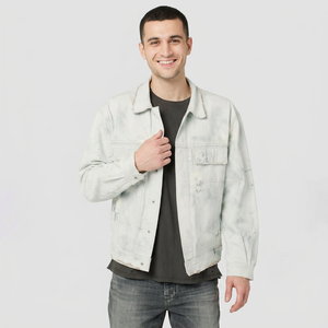 High Quality <b>Men's</b> Full <b>Long</b> Sleeve Denim <b>Jacket</b> Stylish Street Wear with Stand Collar Buttons <b>for</b> Winter-OEMODM Wholesale - Product Image 1