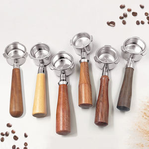 51mm 54 58 E61 중공 조각 디자인 OEM 나무 손잡이 스테인레스 스틸 바닥 에스프레소 커피 Portafilter - Product Image 1
