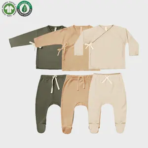 बच्चों के कपड़े उपहार सेट विक्रेता रैप शर्ट kimono शीर्ष पैर पैर वाले पैंट हार्म ओरागिन कपास खाद्य 2 पीसी कस्टम लाउंज सेट नवजात
