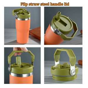 Bouteille d'eau isotherme en acier inoxydable 20oz 30oz, gobelet de voyage thermique avec paille rabattable, poignée et couvercle anti-fuite - Product Image 2