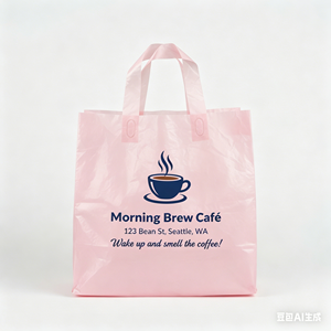 Bolsa de compras de plástico rosa con asa para tienda de perfumes y cuidado de la piel, con logotipo personalizado, MOQ 1000, OEM, para regalo. - Product Image 1