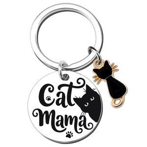 Llavero de Gato Negro, Colgante Redondo de Acero Inoxidable con Diseño de Gato, Decoración para Mochila o Bolso con Temática de Mascotas, Regalo para Mamá de Gatitos - Product Image 6