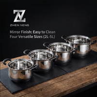 Batterie de cuisine Zhenneng 4 pièces en acier inoxydable, fond triple épaisseur à liaison par impact, avec couvercle en verre visible, pour usage professionnel en cuisine