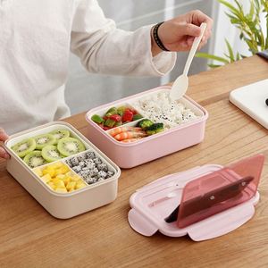 กล่องข้าวพลาสติกแบบแบ่งช่องพร้อมช้อนส้อม PP ป้องกันการรั่วซึม - Product Image 1