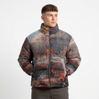 Veste matelassée personnalisée en toile, jacquard teint en fil, col montant, motif paysage, manteau d'hiver, vente en gros, broderie marque privée