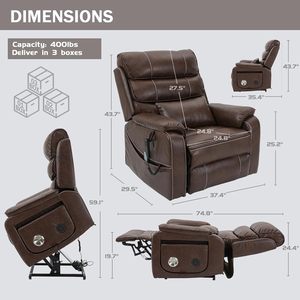 Sillón Reclinable Eléctrico Moderno para Adultos Mayores, Reclinación Total, Cuero, Masaje, Calefacción, Reposapiés Extendido, Control Remoto Inalámbrico - Product Image 2