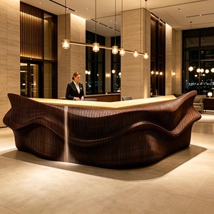 Mostrador de Recepción de Madera Maciza Personalizado con Frente Curvo Paramétrico, Mostrador Moderno para Recepción de Hotel u Oficina - Product Image 1