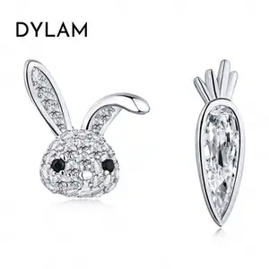 Dylam aghi filettati orecchini coniglio super flash zircone oro piccolo argento sterling semplice carota orecchini ipoallergenici