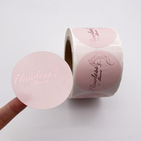 Impression d'autocollants en papier laminé circulaires personnalisés en gros, étiquettes rondes avec logo, feuille d'or rose