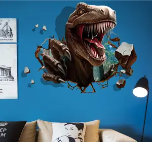 Stiker Dinding 3D Kamar Tidur Hewan Dinosaurus, Stiker untuk Dekorasi Anak