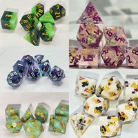Jeu de dés polyédriques à bords vifs personnalisés, Dungeons & Dragons, en résine faite à la main, vert brillant, papier aluminium, jeux de table