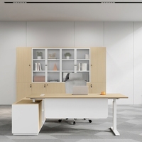 Ensemble de chaise de bureau exécutive en bois à hauteur réglable électriquement ; Design minimaliste moderne, armoire de classement, bureau parfait