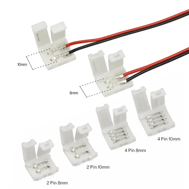 5050 LED RGB Strip Light Connector 4 Pin Conductor Strip to Controller Jumper Solderless Clip on Pigtail Power Adapter