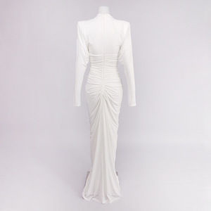 Nuovo <span class=keywords><strong>Abito</strong></span> Formale <span class=keywords><strong>Invernale</strong></span> Bianco con Pieghe a Cuore 3D, Vestito <span class=keywords><strong>Lungo</strong></span> Elegante da Sera con Vita Stretta - Product Image 3