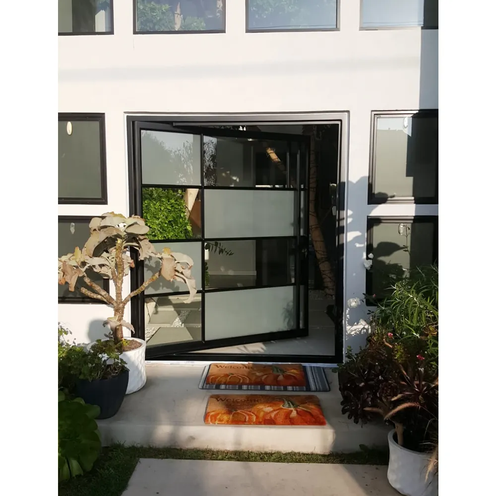 Environmental protection and energy saving design flexible and practical safety glass wrought iron pivot door design