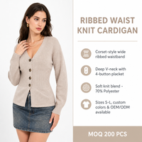 Cardigan Femme Personnalisé avec LOGO, Tricoté, Manches Longues, Col en V, Couleur Unie, Décontracté, Hiver-Printemps, Mélange Polyester, Usine OEM & ODM