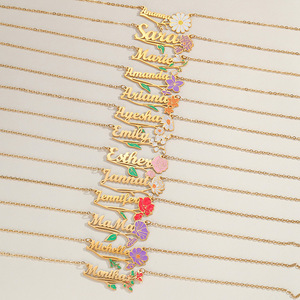   Personalisierte DIY Dezember-Geburtsblumen Namenskette aus Edelstahl mit Buntem Blumenmuster und Verstellbarer Halskette - Product Image 3