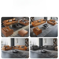 Canapé de bureau en cuir véritable, style simple et moderne, ensemble de table basse pour réception d'entreprise, loisirs, sans origine, emballage postal Y