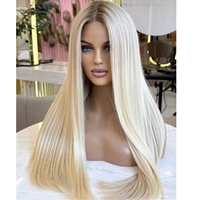 Perruque Lace Front Lisse Ombrée Platine Blond Platine Personnalisée Style Européen avec Racines Courtes Brunes Foncées pour Femmes Caucasiennes Usage Quotidien
