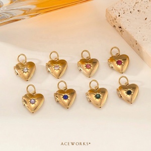 Birthstone Heart <b>Locket</b> Charm | 18K PVD Gold Plated Stainless Steel CZ Starburst Pendant -Waterproof Hypoallergenic Tarnish Free - Product Image 4