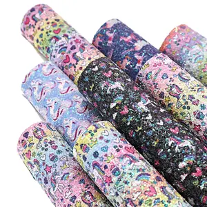 Rolle 30cm x 135cm Glasur Bunte Ultra PU Pailletten Chunky Glitter Stoff Kunstleder Stoff für DIY Bögen Taschen Handwerk