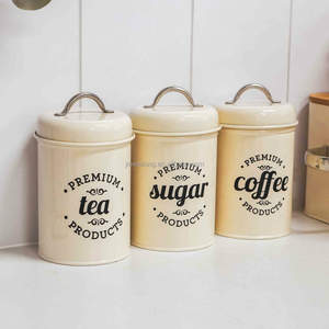 מיכל מתכת מטבח תה קפה סוכר מיכל מיכל קפה סט עם מכסה אחסון ביתי - Product Image 1