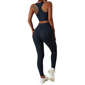 Leggings de yoga pour femmes, sans couture, taille haute, longueur cheville, noir uni, spandex/nylon, séchage rapide, respirant, extensible dans 4 directions - Product Image 3